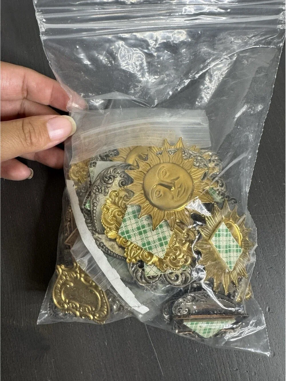 Metal Craft Embellishments Lot Gold Silver Tone Hearts Suns Ornate Appliqués